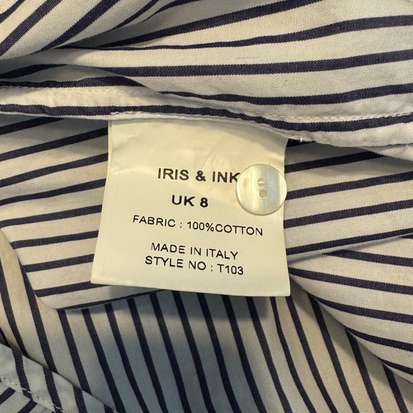 Iris & Ink By The Outnet Striped Open Ruffle Whimsy Sleeve Top Sz UK 8 (US 4) - Picture 8 of 9